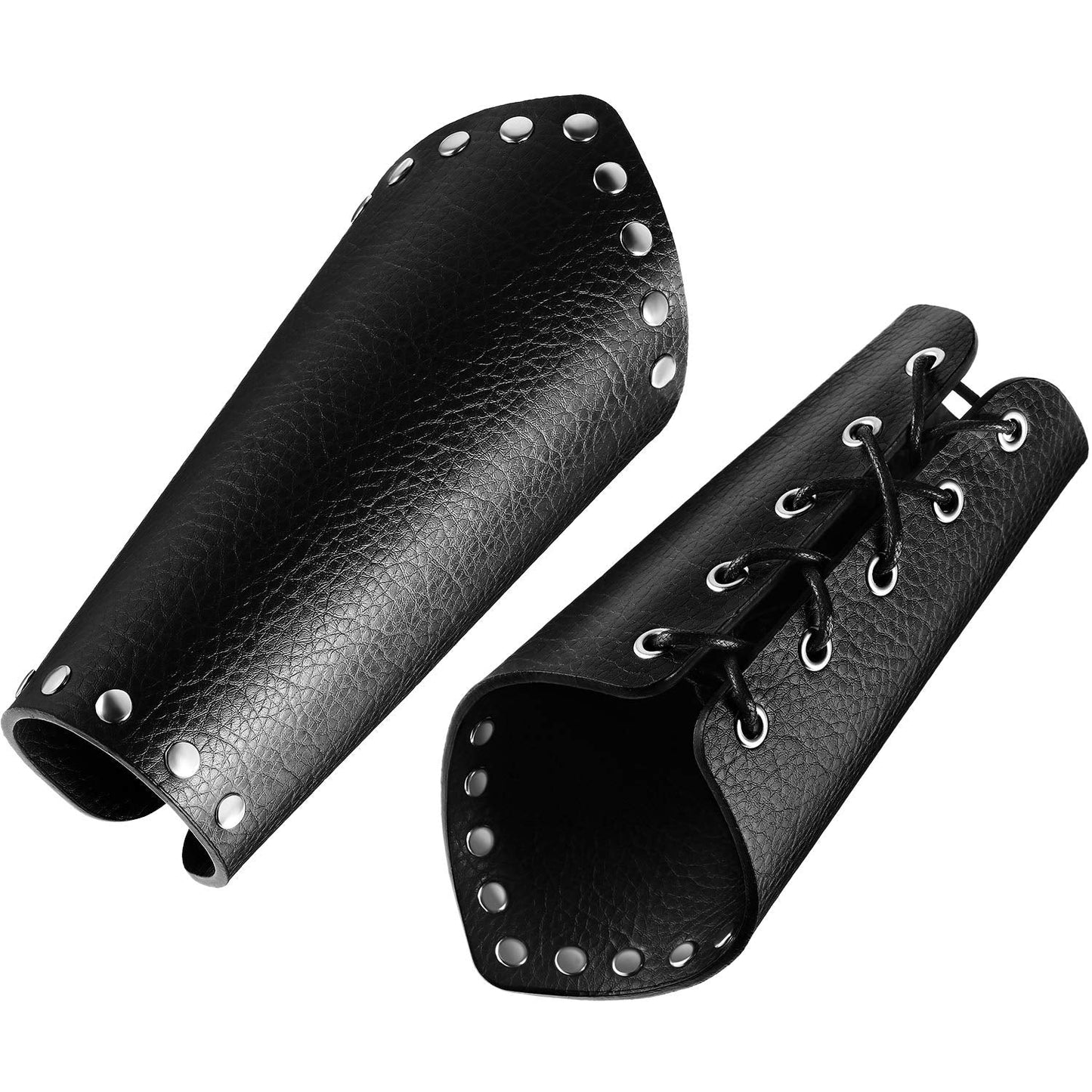 2 Pieces Unisex Faux Leather Gauntlet Wristband Arm Guards Viking Wrist Guard Medieval Knight Bracers for Steampunk Cosplay Party Accessories (Black)