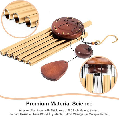 Large Aluminium Wind Chimes 37 Inches to Create a Zen Atmosphere Suitable for Outdoor, Garden, Patio Decoration. Classic Wind Chimes with Wind Catcher Suitable as A Gift for Unisex(Gold)