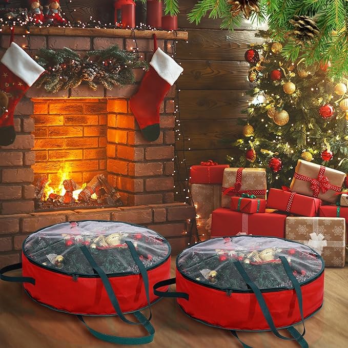 Shappy 12 Pcs Christmas Wreath Storage Bag Clear Wreath Box Wreath Storage Containers with Clear Window and Handle Christmas Garland Storage Containers for Xmas Holiday Seasonal Storage (30 Inch)