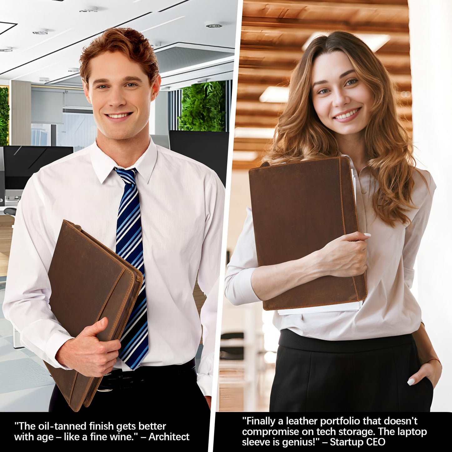 Full Grain Leather Portfolio with Zipper, Professional Business Organizer for Men Women, Executive Resume Folder with A4 Notepad Holder, Card Slots, Pen Loop, 10x13'', Luxury Gift Set