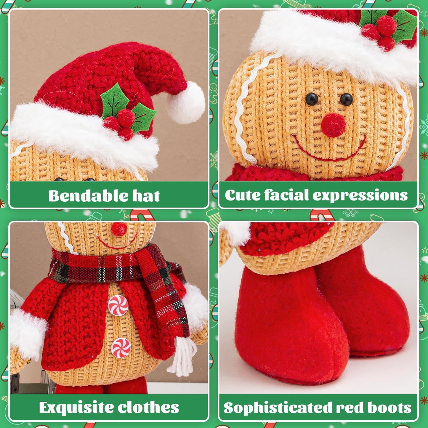 quescu 2PCS Gingerbread Christmas Decorations Indoor,Christma Gingerbread Man Plush,Christmas Stuffed Doll Gifts for Tiered Tray Party Decor Home