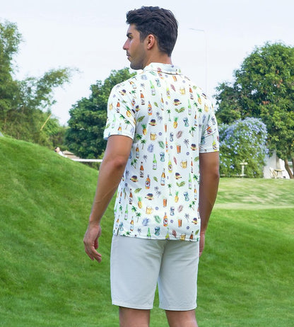Alex Vando Mens Hawaiian Golf Shirt Moisture Wicking Digital Print Golf Shirts for Men,White Beer,XL