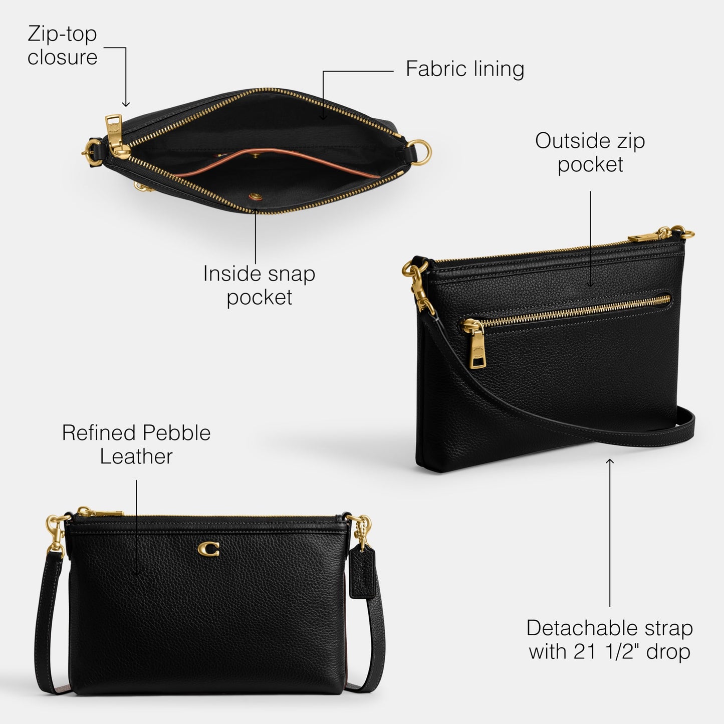 Coach Women's Legacy Zip Top Crossbody Bag, Black, One Size