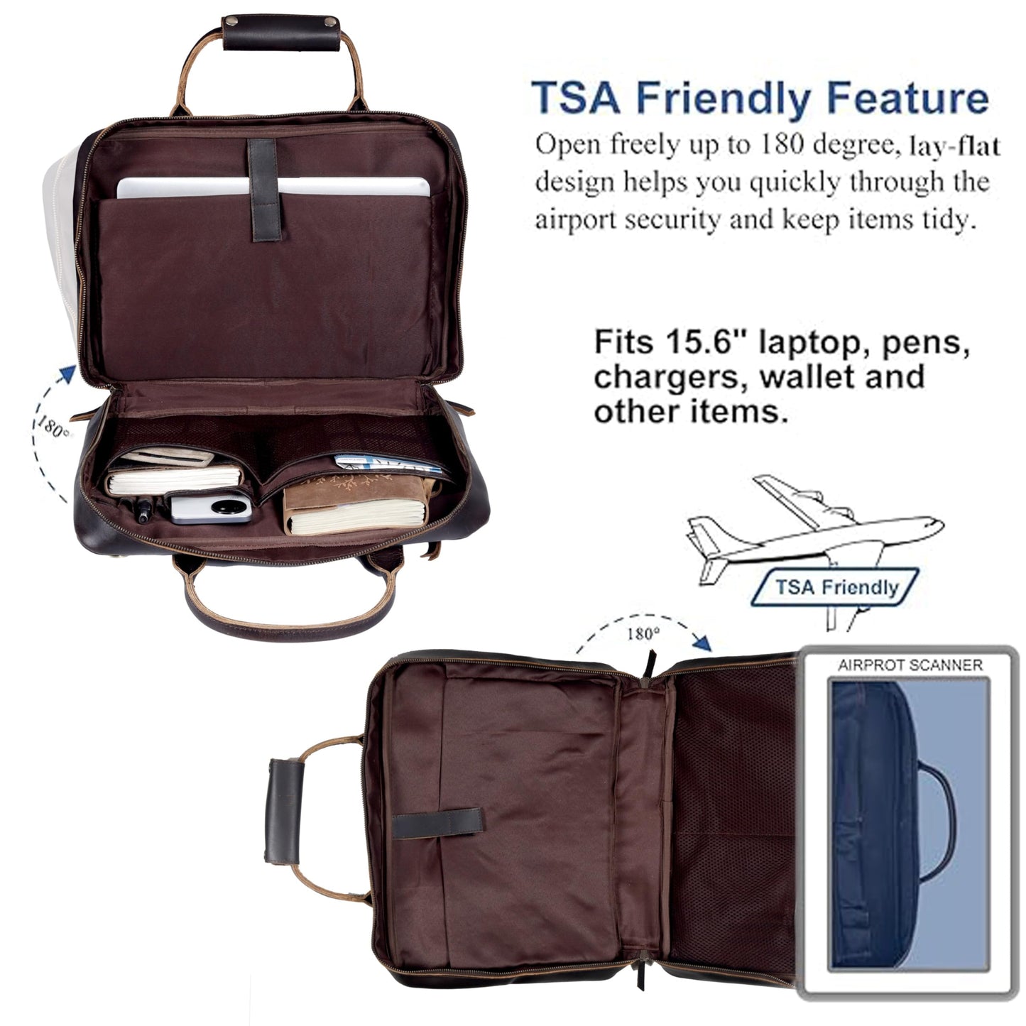 Full Grain Leather Slim Briefcase for Men 17.6 Inch Laptop Messenger Bags Crossbody Shoulder Brown Vintage Attache Case Business Work Lawyer Computer Bag