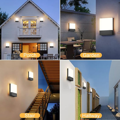 4-Pack Outdoor Modern Led Wall Light,24W 3000K Porch & Patio Hardwired Wall Sconces,IP65 Waterproof Exterior Low Profile Wall Lamp for Garage Garden Front Door Entryway(Black)