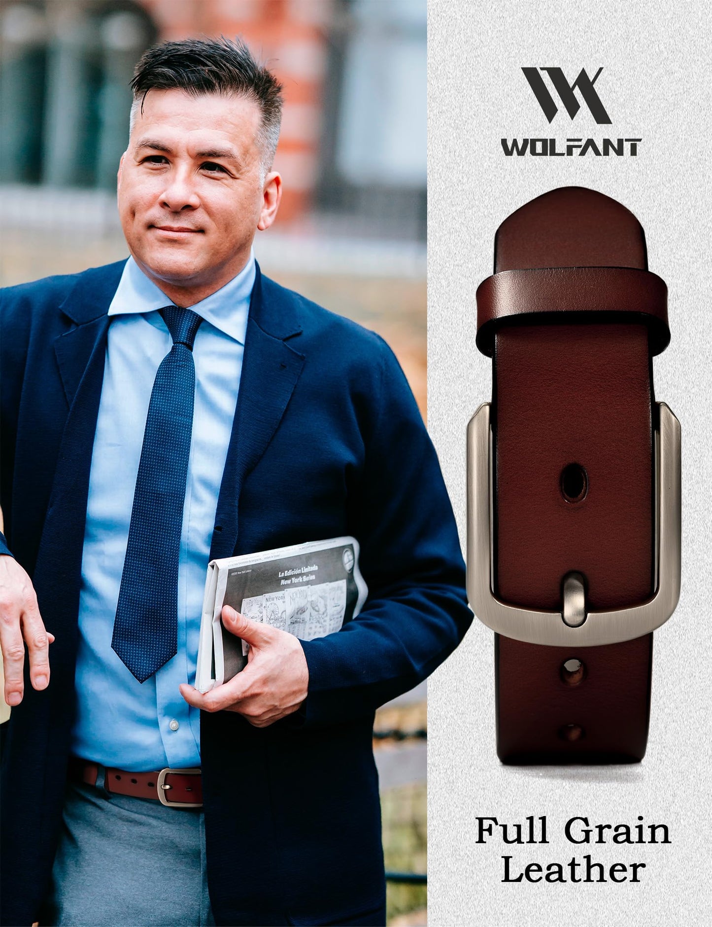 WOLFANT 1.5" Top Full Grain Leather Belt for Men in Gift Box,100% Italian Real Solid Leather