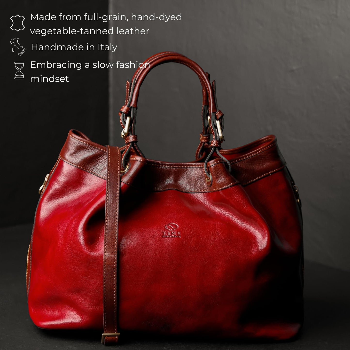 Time Resistance Leather Handbag - Full-Grain Leather Top Handle Purse for Women (Red)