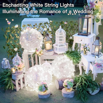 suddus 66ft 200 LED White String Lights with Timer, 12 Modes Christmas Fairy Lights Plug in, Connectable Indoor/Outdoor White Twinkle Lights for Xmas Tree, Bedroom, Garden, Wedding, Party Decorations