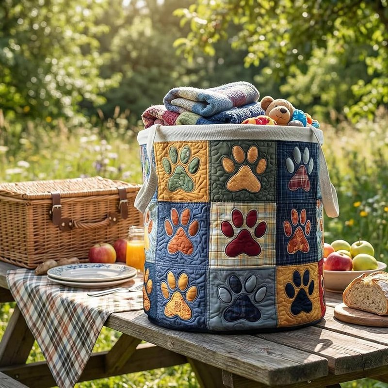 Quilted Laundry Basket With Handles,boho fabric storage basket,multi-functional clothes storage basket，Lightweight and foldable design (Style D, L：20in*28in)