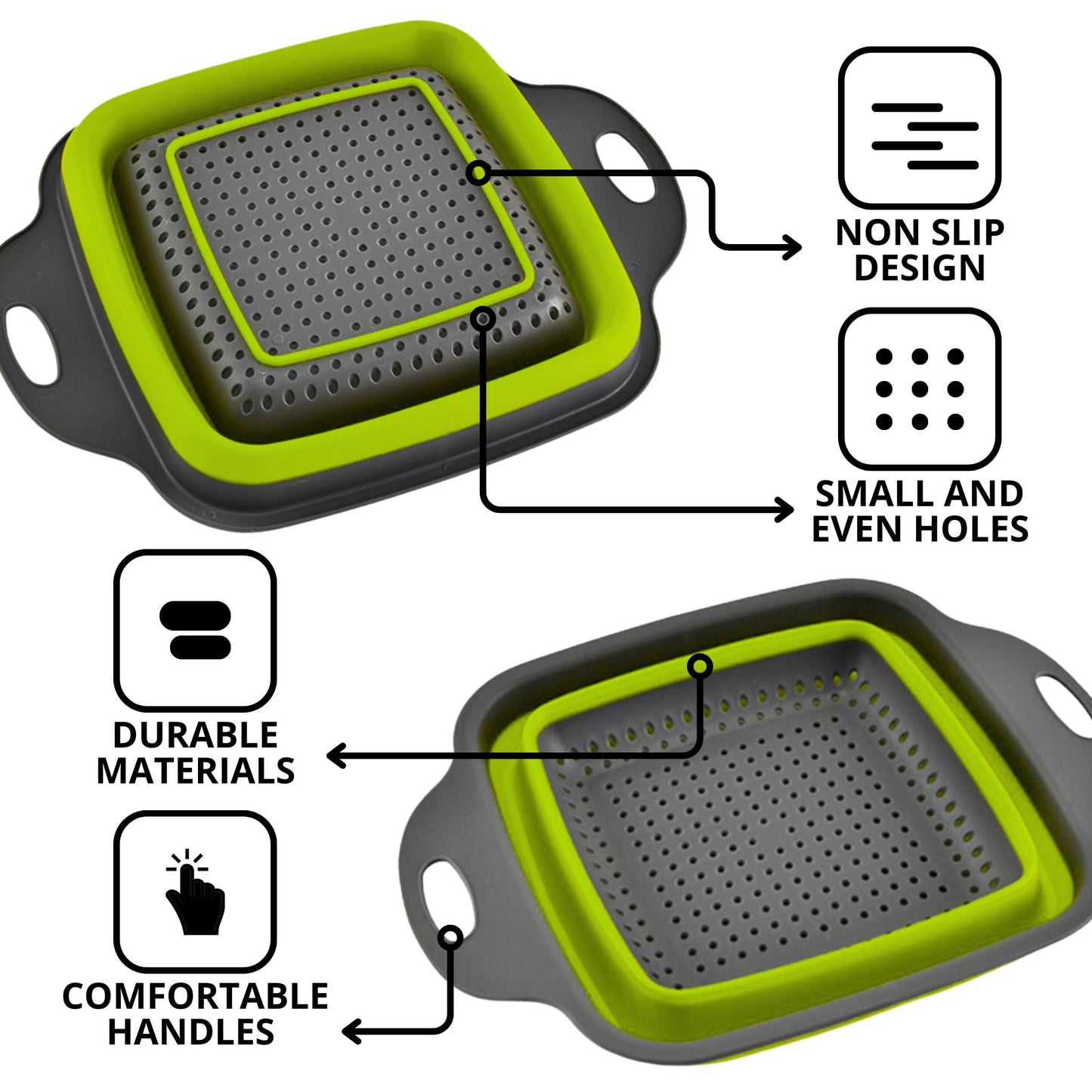 Small Collapsible Colander with Plastic Handles Round Silicone Kitchen Strainers Foldable Kitchen Strainer Perfect for Draining Pasta Vegetable and Fruit Green