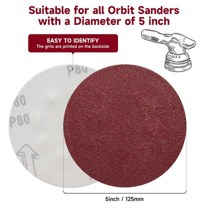 POTUINOM 5 Inch No Hole Sanding Disc 80 Grit,Hook and Loop Sand Paper for Random Orbital Sander 100 PCS