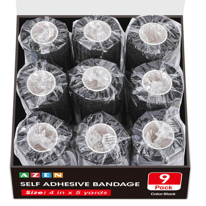AZEN 9 Pack Self Adhesive Bandage Wrap, 4" X 5 Yards Elastic Cohesive Bandage Wrap, Color Athletic Tape, Tattoo Grip Tape Wrap, Vet Wrap, Ankle Tape