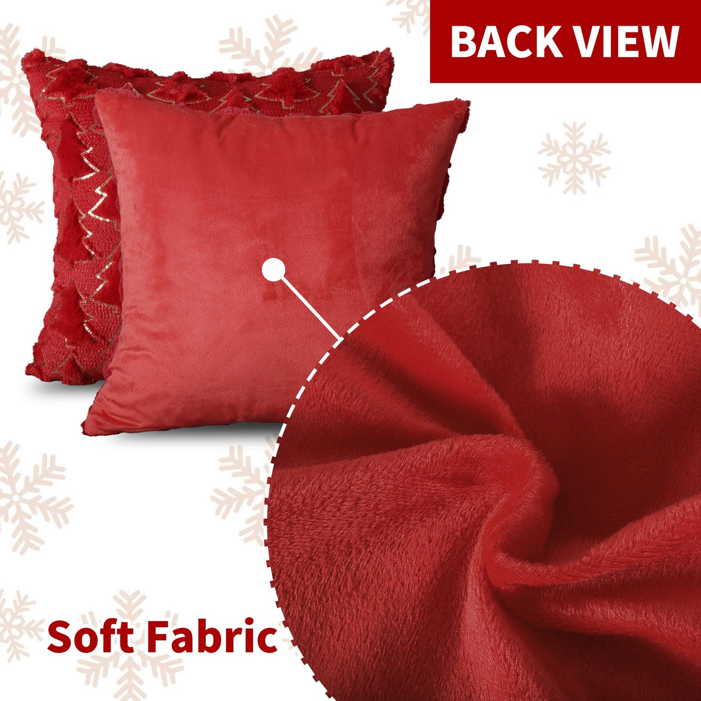 4TH Emotion Christmas Tree Decorative Pillow Covers 18x18 Set of 2, Red Soft Plush Faux Fur Farmhouse Throw Cushion Cases for Xmas Winter Holiday Home Decorations