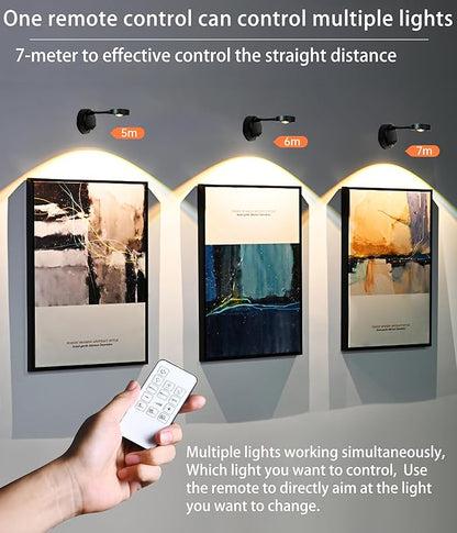 2200mAh Motion Sensor Picture Light, Spotlight Painting, LED Wall Sconce, Night Light Lamp, Rechargeable Battery Operated 3 Color & Dimmable Magnetic 360° Rotation with Remote (Black, 2 Pcs)