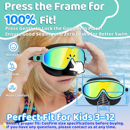 Vvinca Swim Goggles with Nose Cover, 2 Pack Wide View Diving Mask Anti-Fog UV No Leak Toddlers Swimming Goggles for Kids 3-12