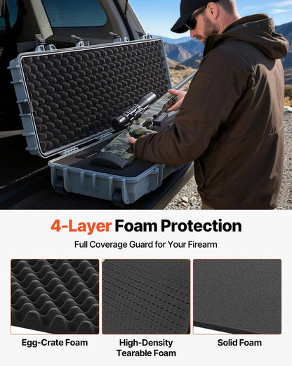 VEVOR Rifle Case, Rifle Hard Case with 4 Layers Fully-protective Foams, 50 inch Lockable Gun Storage with Wheels, IP67 Waterproof & Dustproof, for Rifle, Shotgun, Airsoft Gun, Grey