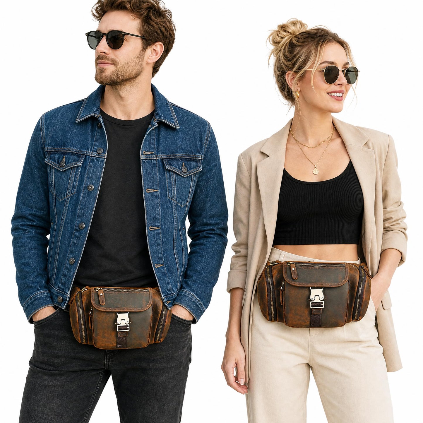 Handadsume Thick Crazy Horse Leather Hiking Riding Travel Outdoor Belt Bag Fanny Waist Pack Small Phone Pouch For Men Women 380 (388 Brown)