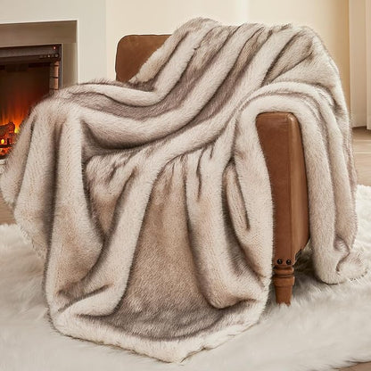 L'AGRATY Faux Fur Throw Blanket: 50''x 60'' Luxury Fluffy Plush Thick Faux Fur Blanket for Bed Couch Sofa - Cozy Soft Fuzzy Blankets for Women Man: Minky Couture Decoration Blanket (Taupe Brown)