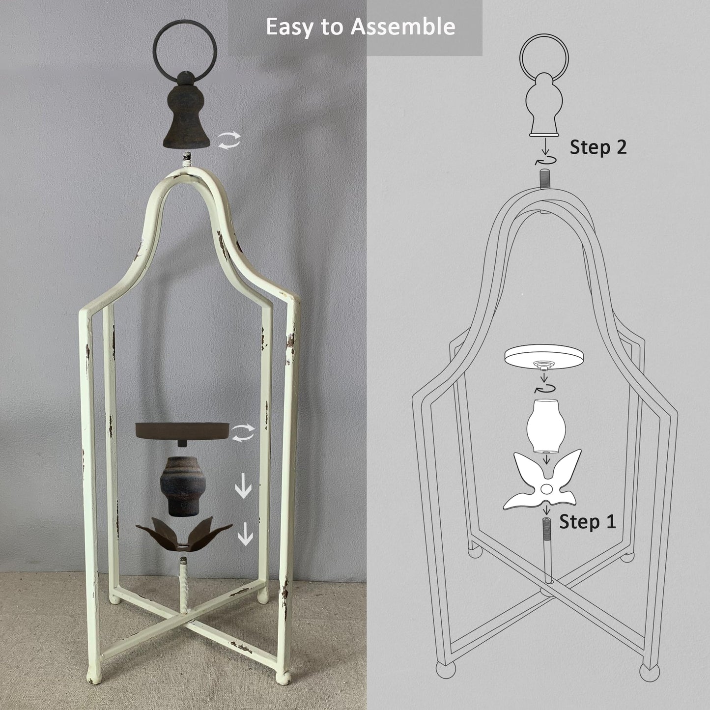 12.5" & 16.5" Timeless Cozy Decorative Lanterns Set of 2, Handcrafted Metal Iron Candle Holders, Farmhouse Elegance Fireplace Mantel Table Festive Gatherings Decor