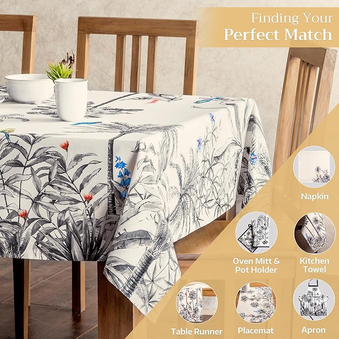 Maison d' Hermine Table Cloth Rectangle Table 100% Cotton 70 x 120 Inches Fall Tablecloth Reusable Everyday Use for Thanksgiving Christmas Decorations Dining Farmhouse Party (Amazonia)