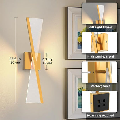 L LOHAS LED Battery Operated Wall Sconces Set of Two, Beautiful Design Vintage Wall Decor, Wireless Wall Sconces Battery Operated, Sconces Wall Decor Set of 2 for Bedroom, Living Room, Gold
