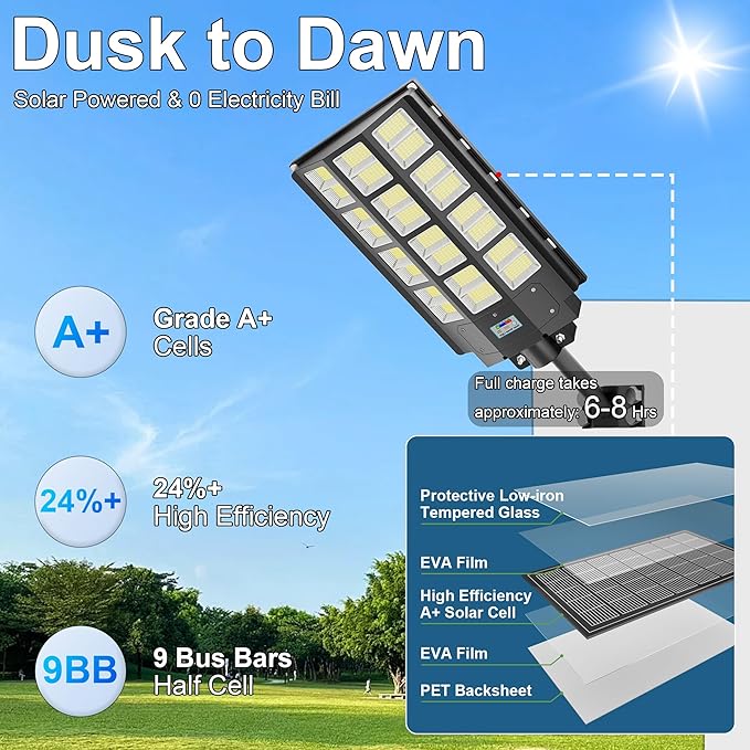 3-Pack 8000W Solar Street Light-240000LM IP67 Waterproof, Dusk to Dawn, Solar Street Lights Outdoor, with Motion Sensor Remote Control,Wide Angle Lamp for Parking lot Lights