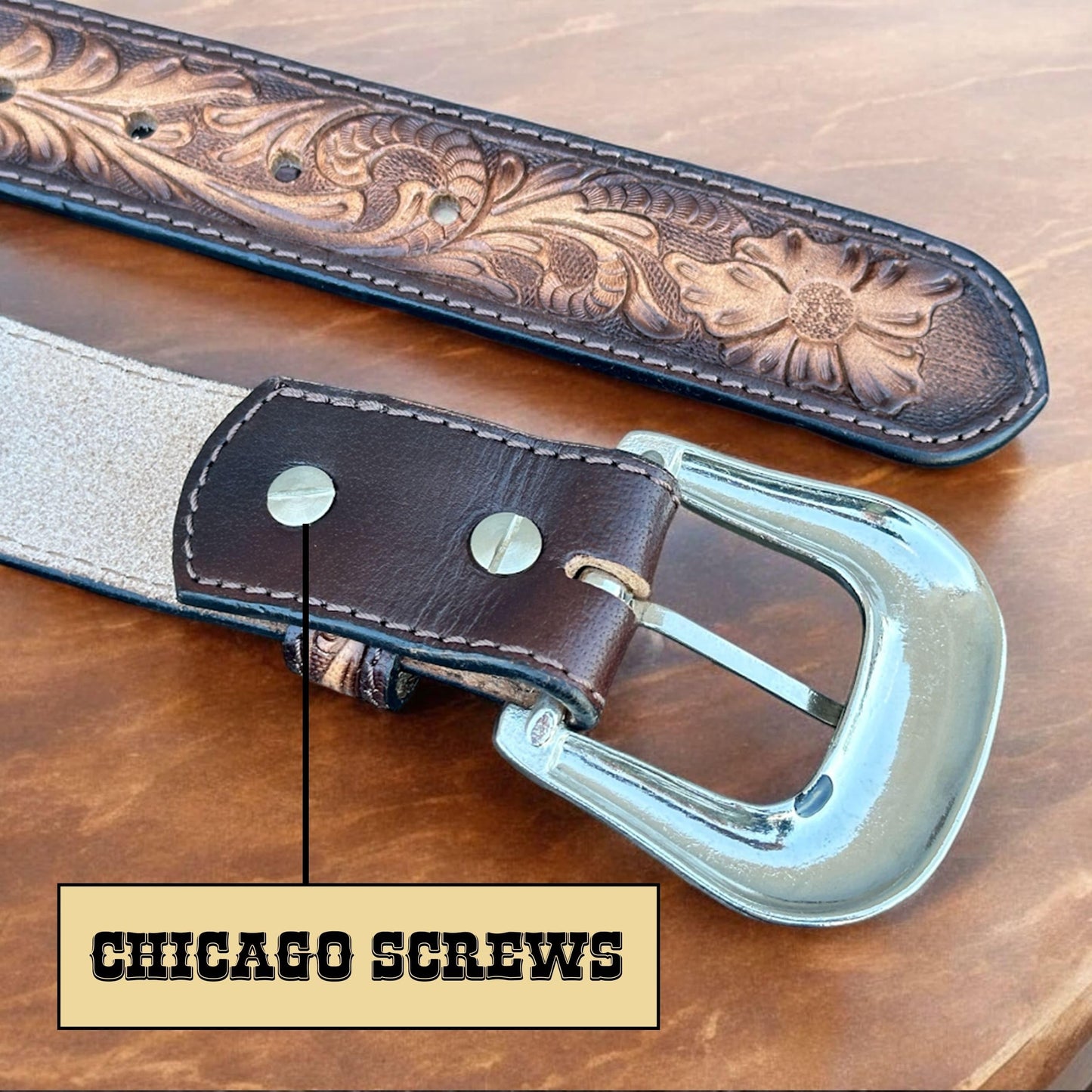 DANIEL'S ARTPLANET Western Belt for Men Full Grain One Piece Leather Belt Tooled Handmade with Buckle Engraved 1.5” Wide (34)