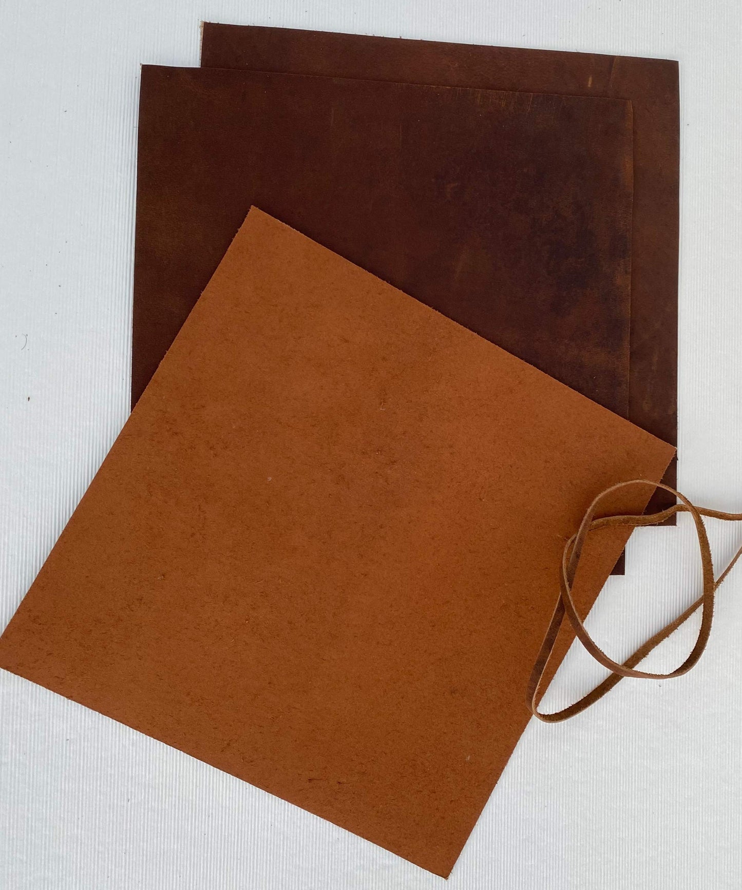 Wanderings Leather Sheets for Crafts – 3 Sheets (12" x 12") + Leather Cord (36") - Genuine Full Grain Buffalo Leather Squares - Great for Jewelry, Leather Wallets, Leatherworking Arts and Crafts