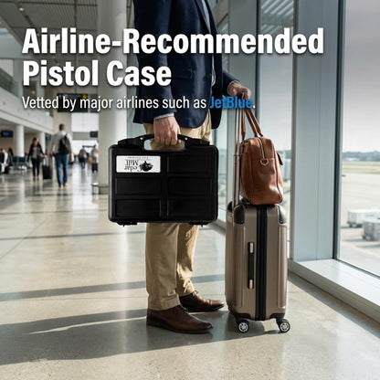 TSA Approved Hard Gun Case – Airline Approved Lockable Pistol Carrying Case with Dual Latch & Customizable Foam – Fits 9mm Handgun, Revolver & Firearm for Travel & Range Use (3-in-1 Bundle)