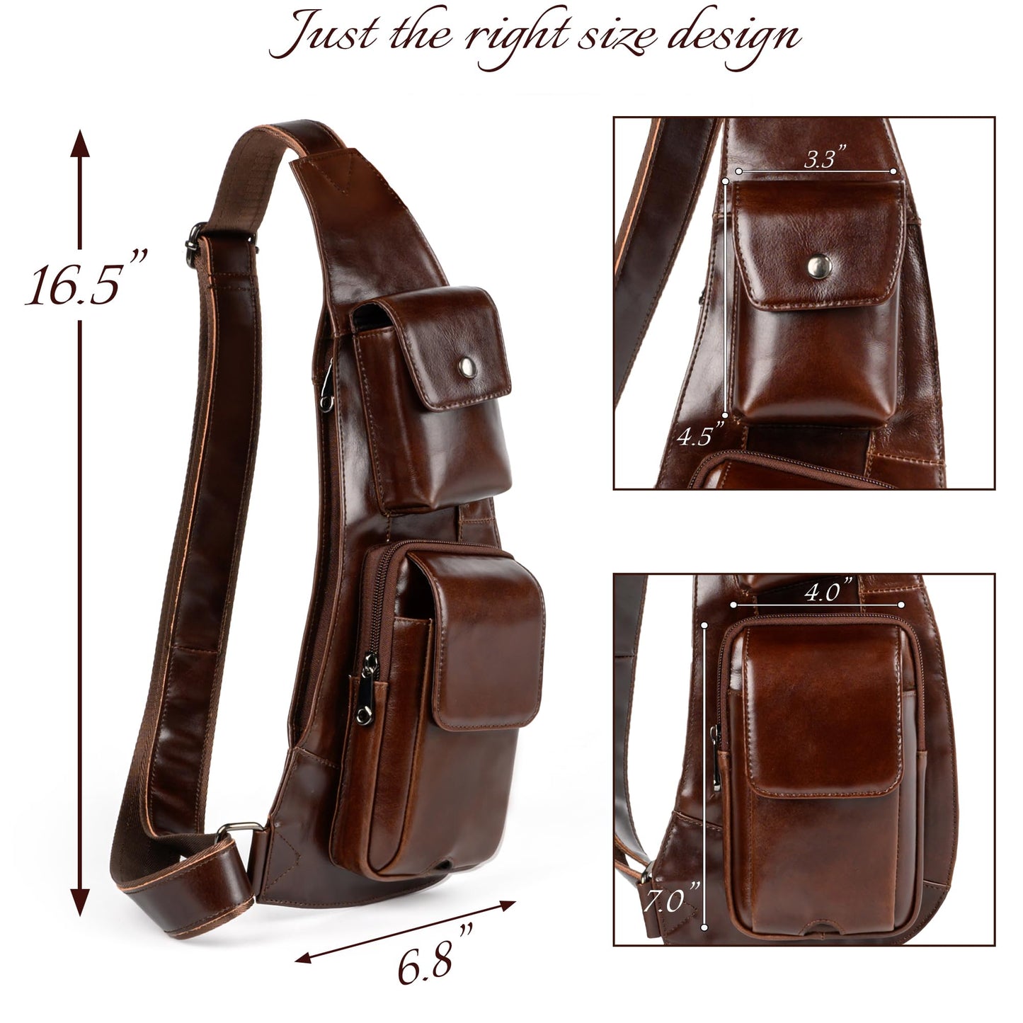 Ariscobull - Genuine Leather Sling Bag for Men - Crossbody Shoulder Chest Pack - Travel Crossbody Bag Man Purse (Brown)