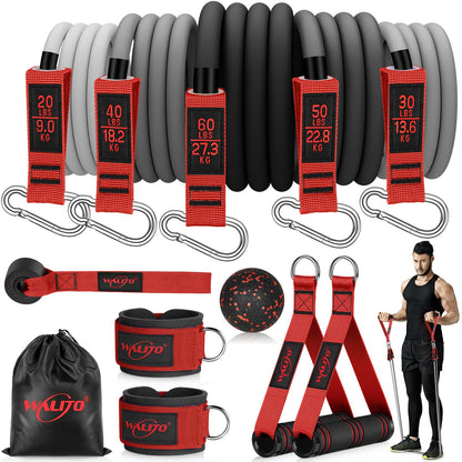 WALITO Resistance Bands Set - Exercise Bands with Handles, Door Anchor, Legs Ankle Straps, for Heavy Resistance Training, Physical Therapy, Muscle Training, Yoga, Home Workouts, Gym
