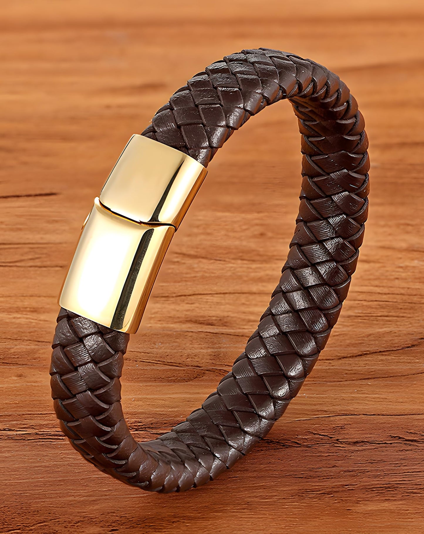 Deerllia Leather Bracelet for Men, Braided Cuff with Stainless Steel Clasp Stacked Multi Style Color Anniversary Father's Day Birthday Christmas Jewelry Gifts for Him, Black Clasp Brown Leather