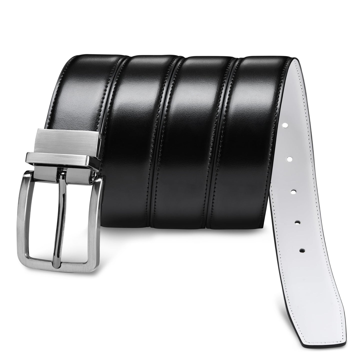 MILORDE Men’s Reversible Leather Belt for Casual Golf Dress Pants Shirts, Double Style - 2 Sides (Black/White - M905, 34)
