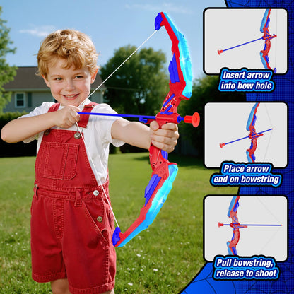 HYES Bow and Arrow for Kids, LED Light Up Archery Set with 12 Suction Cup Arrows, 1 Hanging Target, 3 Score Targets & 1 Quiver, Indoor Outdoor Sport Gifts for Boys Girls Ages 4-12, Blue