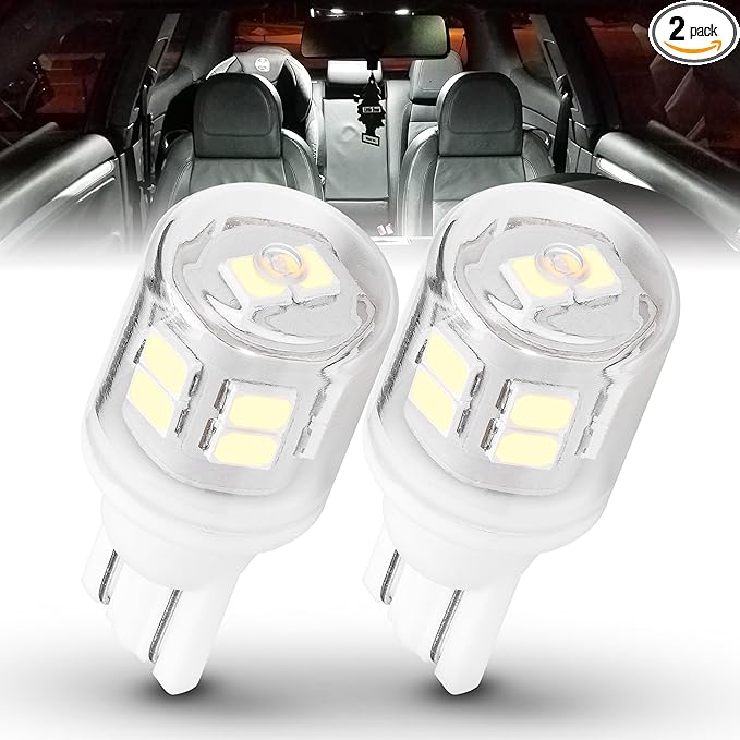 T10 194 168 LED Dome Light Bulbs, 300lm 6000K White Super Bright 2825 W5W LED Interior Bulbs, 3w AC/DC12V-24V T10 Wedge for RV Car Dome Map Door Courtesy Trunk License Plate Light, Non-Dimmable, 2pcs
