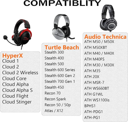 Upgraded Replacement Earpads Cushions for HyperX Cloud/Alpha, Audio Technica M50X/M40X, Turtle Beach Stealth 400/600 & More - Ear Pads with Breathable Mesh Fabric/Added Thickness/Memory Foam