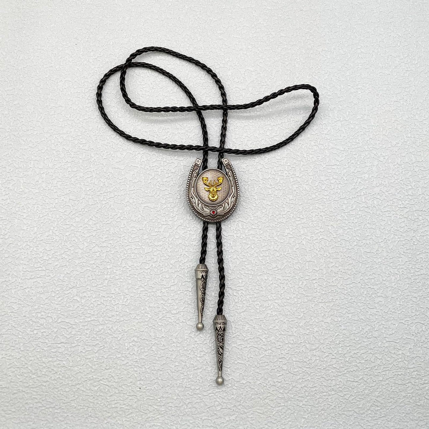JPJZY BRBAM Horseshoe Shaped Pendant Bolo Tie Vintage Style Western Cowboy Leather Necktie for Men (Deer head)