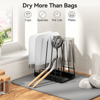Josmimic Reusable Bags Drying Rack, Plastic Bags Dryer for Ziplock Lerine Silicone Gallon, Snack, Sandwich Storage Bags, Black