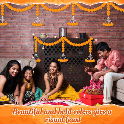 Giegxin 3 Pcs Marigold Garland for Diwali Decoration 4.92 feet Long Strand Artificial Marigold Flowers for Diwali Pooja Indian Home Wedding Dia De Los Muertos Day of The Dead (Orange)