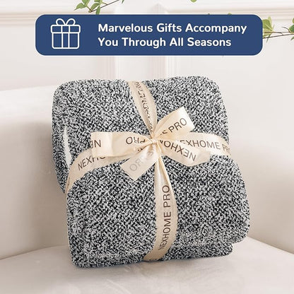 NEXHOME PRO Soft Throw Blankets for Couch, Reversible Warm Blankets Cozy Knit Blanket for Women, Fuzzy Plush Lightweight Throws for Sofa, Bed, Picnic, Black 50 x 60 inches