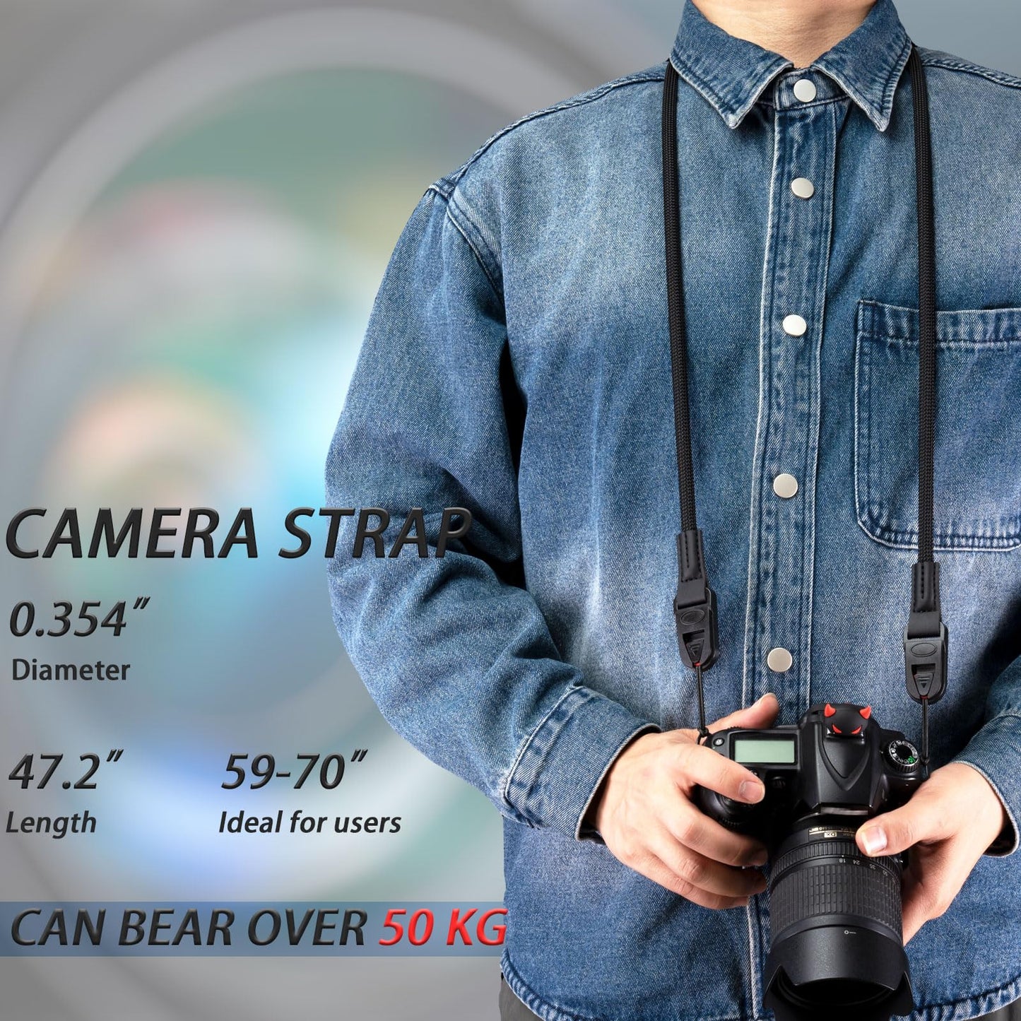 VKO Camera Strap Rope,Quick Release Vintage Cute QD Nylon Neck Shoulder Straps for Photographers Film DSLR-Black