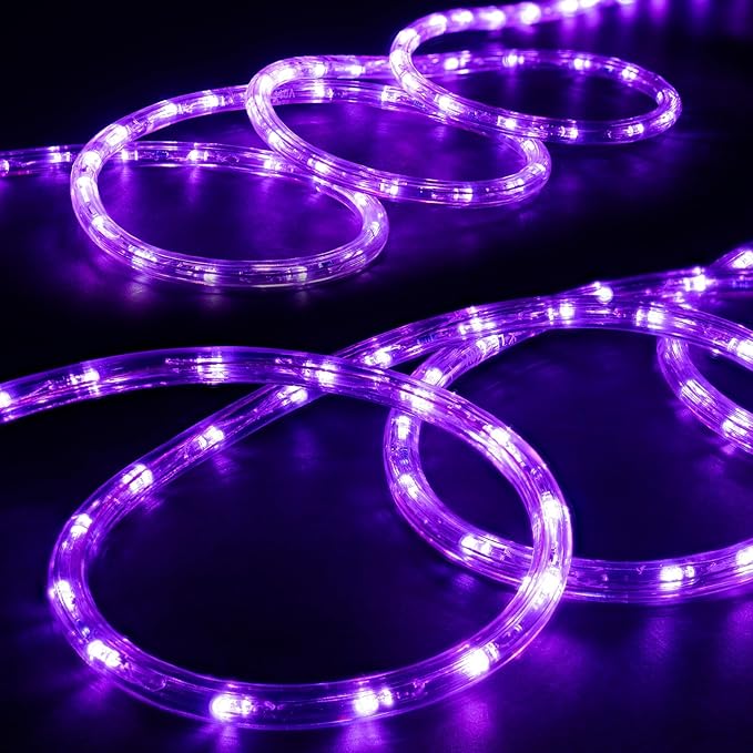 WYZworks 108LEDs 10ft LED Outside Rope Lights, Outdoor ETL Certified Waterproof Permanent 360 Degree Light Emitting, Flexible Tube, Connectable, Christmas Palm Tree Exterior Landscape, Purple