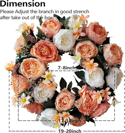 WANNA-CUL 20 Inch Spring Fall Wreaths for Front Door Decor,Summer Front Door Wreath with White and Champagne Gold Rose Flower for Wedding or Indoor&Outdoor Home Decor
