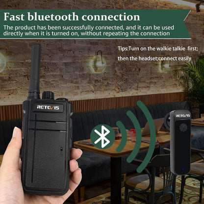 Retevis RB37 Bluetooth Walkie Talkies,Bluetooth Two Way Radio New Version,2000 mAh&120h Standby Long Battery Life,Wireless Earpiece,Flashlight,VOX,Type-C,2 Way Radio for Church Hospital Family(2Pack)