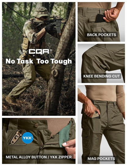 CQR Men's Tactical Pants, Water Resistant Ripstop Cargo Pants, Lightweight EDC Work Hiking Pants, Outdoor Apparel, Raider Soil Green, 34W x 34L