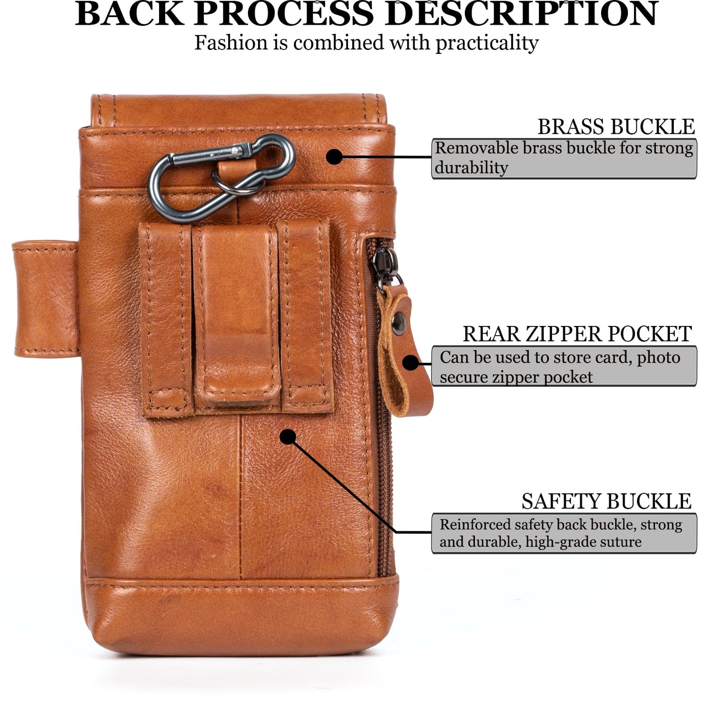 Ariscobull - Leather Phone Holster - Genuine Full-Grain Buffalo Leather Cell Phone Holsters - for iPhone 16, 15, 14, 13pro, Galaxy S24, S23, S22 (Brown, Large)