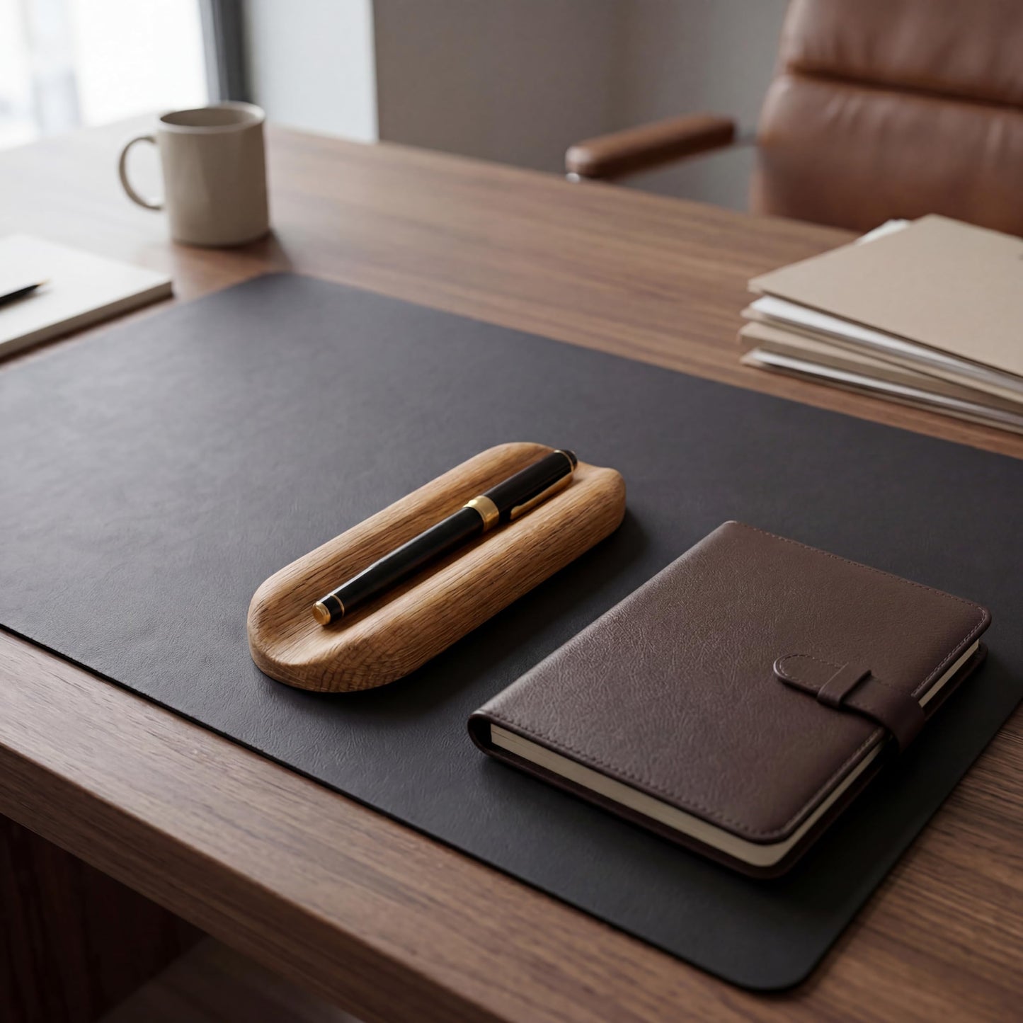 Vorovale Solid Oak Single Pen Tray, Minimalist Desk Organizer, Natural Wood, Handcrafted, Precision Angled Channel