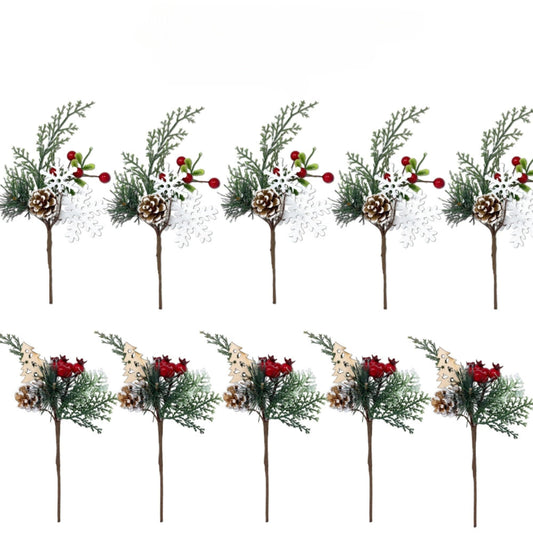 Christmas Floral Picks Set of 20, Snow Tip Pinecone Red Berry Sprays, 10 Inch Holiday Greenery Stems for Wreaths, Garlands, Christmas Tree Decor, Flower Arrangements, DIY Winter Crafts, 2 Styles