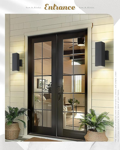 Ken & Ricky Outdoor Wall Lights, Modern Outdoor Light Fixture, Aluminum Waterproof, Black Up and Down Outdoor Porch Light with Glass Cover, KR3324-W-1PK