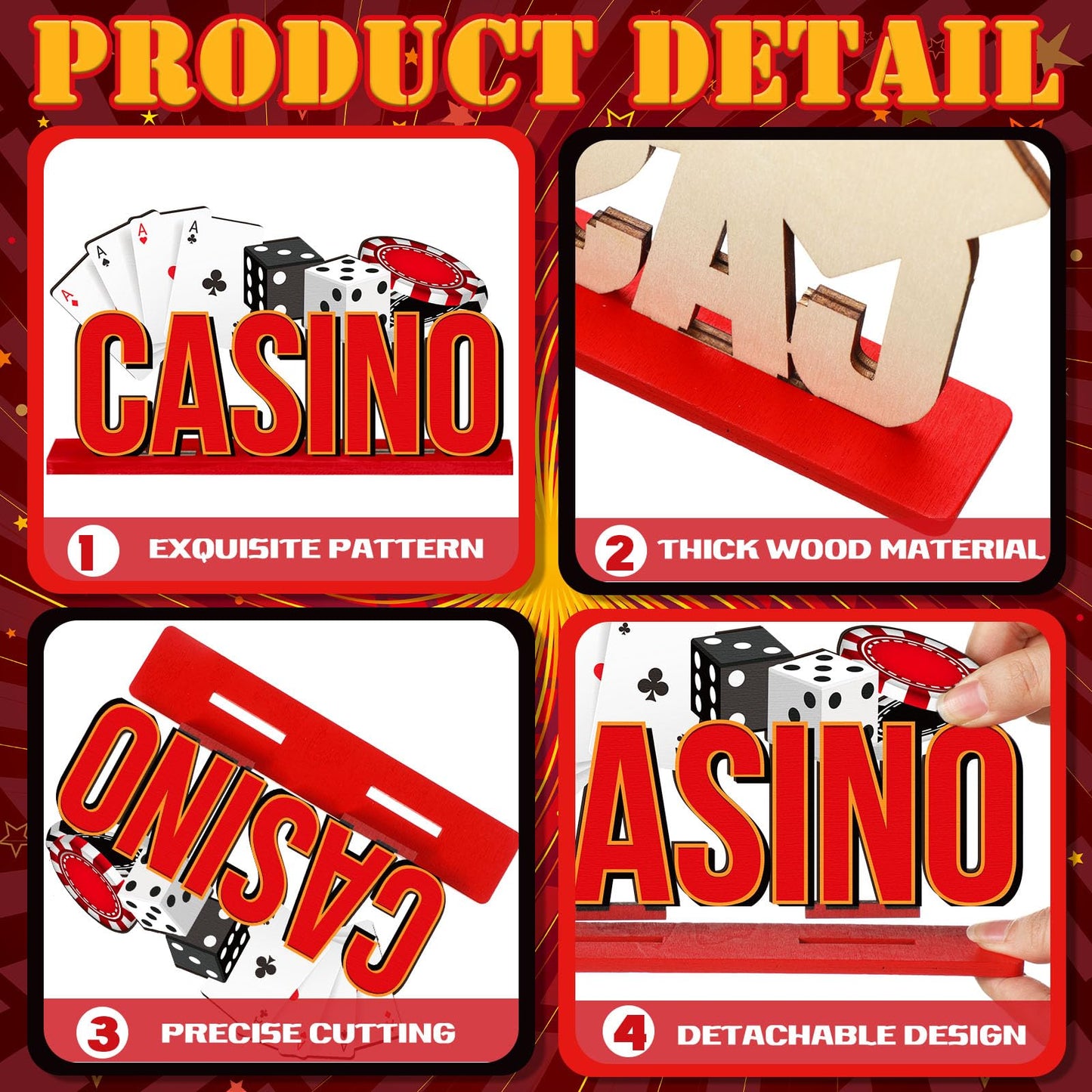 CroBlissful 6 Pcs Casino Theme Table Centerpieces Casino Theme Party Decorations Poker Chips Poker Machines Dice Spades Wooden Signs for Birthday Party Decoration